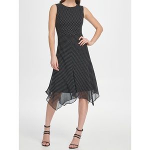DKNY Womens  black polka dot. Sleeveless jewel neck midi